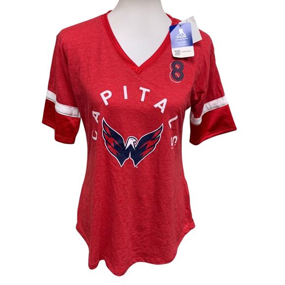Washington Capitals Tops - New ProEdge Womens Small Washington Capitals Hockey Ovechkin V-Neck Tee Shirt